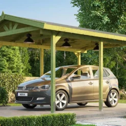 Carport Simple En Bois De Pin Traité Avec Toit Double Pente – 17 M²