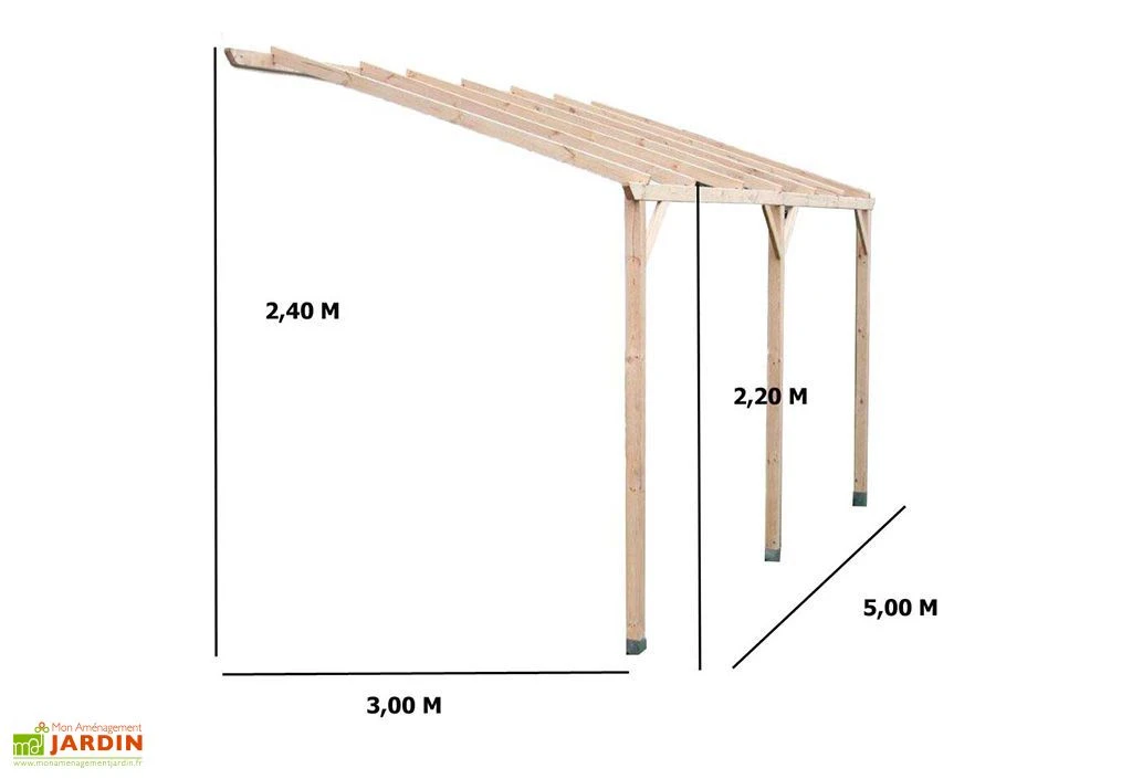 Carport Bois Adossable Autoclave Monopente 3x5m – Image 2