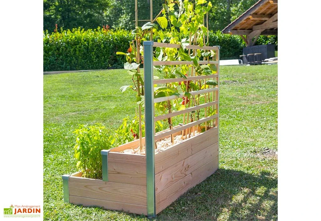 Carré Potager En Bois Douglas 19 Mm 2 étages Et Treillis – 125 X 60 Cm – Image 2
