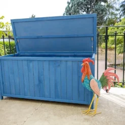 Coffre De Rangement En Bois Lasuré Bleu 127 X 55 Cm