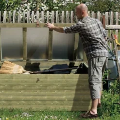 Coffre De Jardin En Bois De Pin Traité Et Tôle Galvanisée 78 X 188 Cm