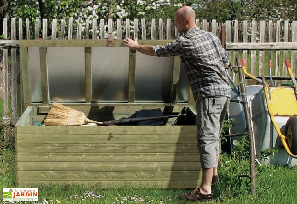 Coffre De Jardin En Bois De Pin Traité Et Tôle Galvanisée 78 X 188 Cm