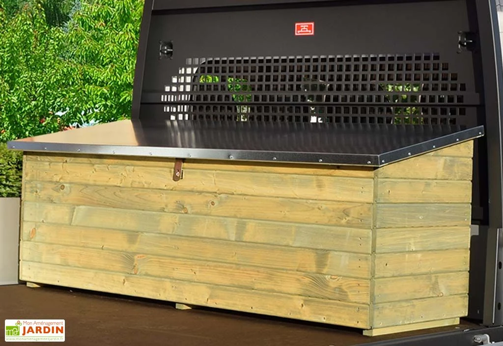 Coffre De Jardin En Bois De Pin Traité Et Tôle Galvanisée 78 X 188 Cm – Image 2