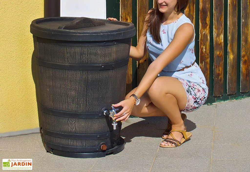 Roto Cuve De Récupération D’Eau De Pluie 130 L Tonneau Imitation Bois – Image 2