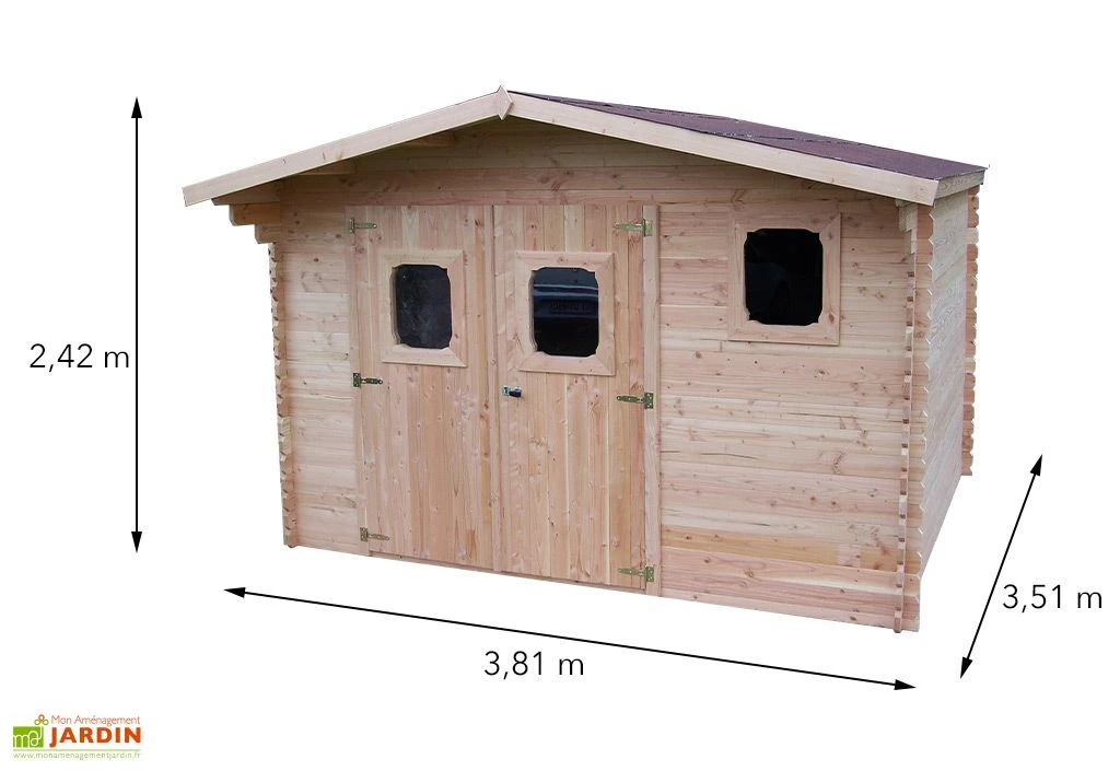 Abri De Jardin En Bois Douglas 28 Mm – 13,37 M² : 3,51 X 3,81 M – Image 2