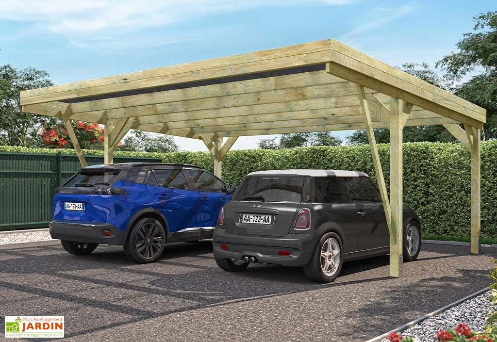 Carport En Bois De Pin Traité Autoclave 30,9 M² - Double Victor Design