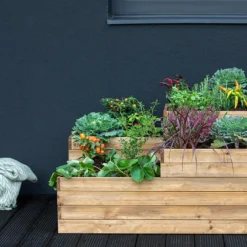 Carré Potager En Bois Autoclave à étages 4 Compartiments - 90 X 90 X 46 Cm