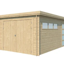 Garage En Bois D’Épicéa Toit Plat Bac Acier 16 M²