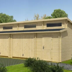 Garage En Bois D’Épicéa Brut Avec Portes Basculantes Hawaii 39 M²