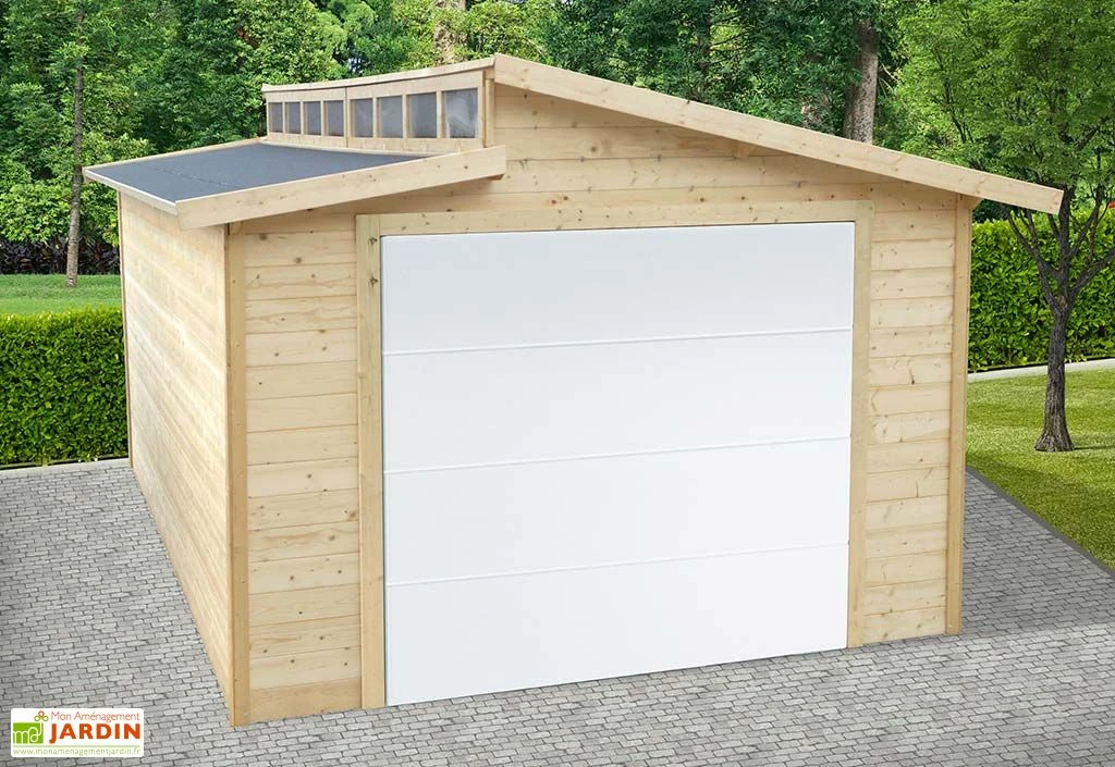 Solid Garage En Bois De Pin Brut Avec Porte Motorisée - Torino 20,9 M²
