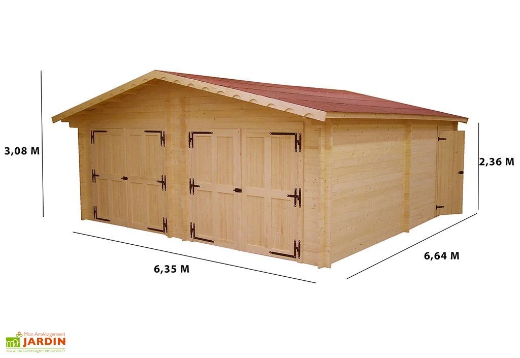 Garage Double En Sapin Massif 60 Mm 620x620x308cm – Image 2