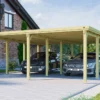 Carport Double En Bois De Pin Traité Et Toit Acier Galvanisé – 47,27 M²