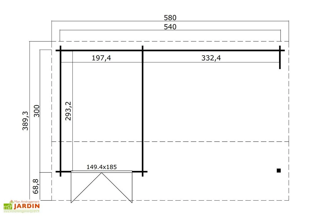 Abri De Jardin En Bois D’épicéa Brut Avec Auvent 16,2 M² - Kenzo – Image 2