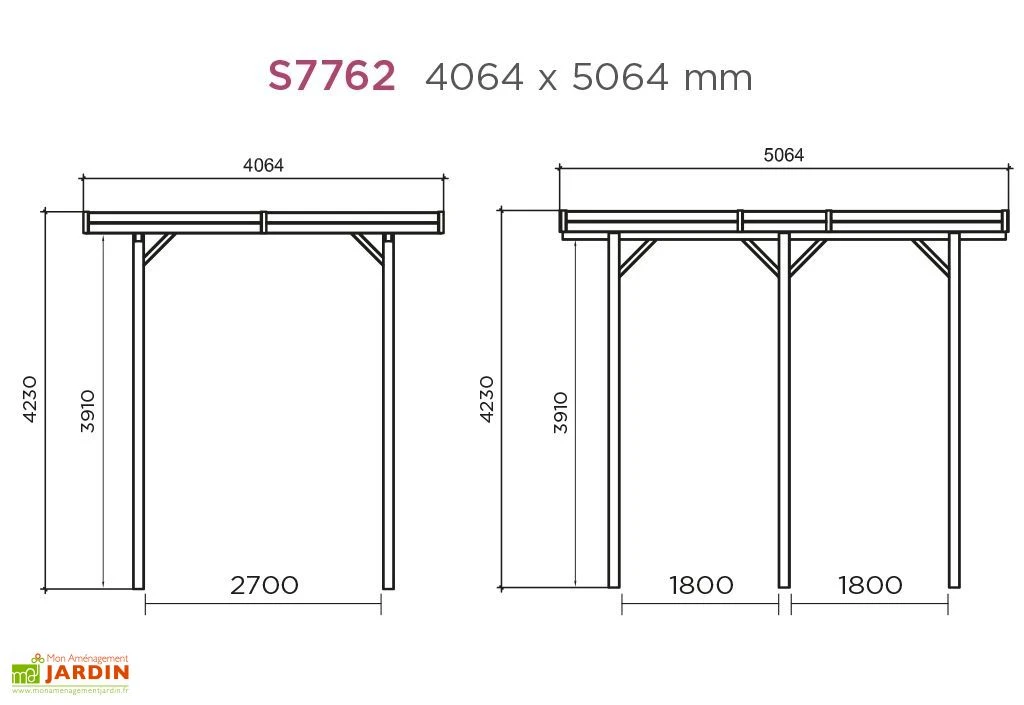 Solid Carport En Bois Autoclave Pour Camping Car (506x406cm) – Image 2