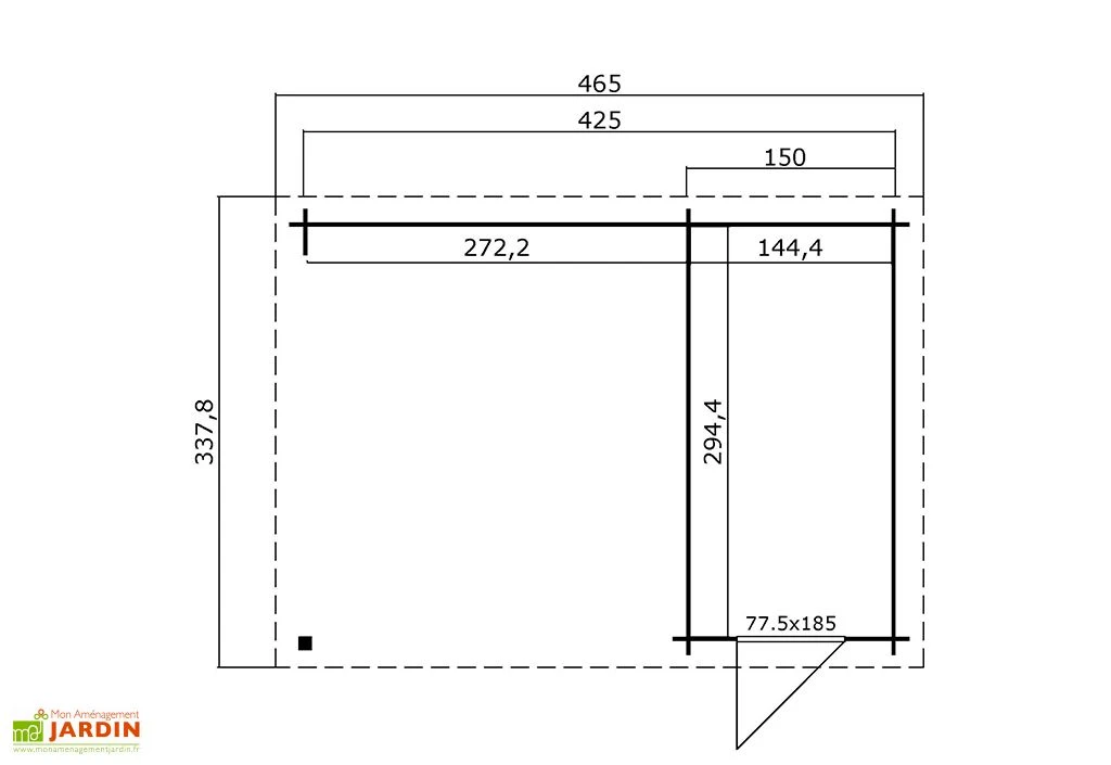 Abri De Jardin En Bois D’épicéa Brut Avec Auvent 12,35 M² – Wibo 300 – Image 2