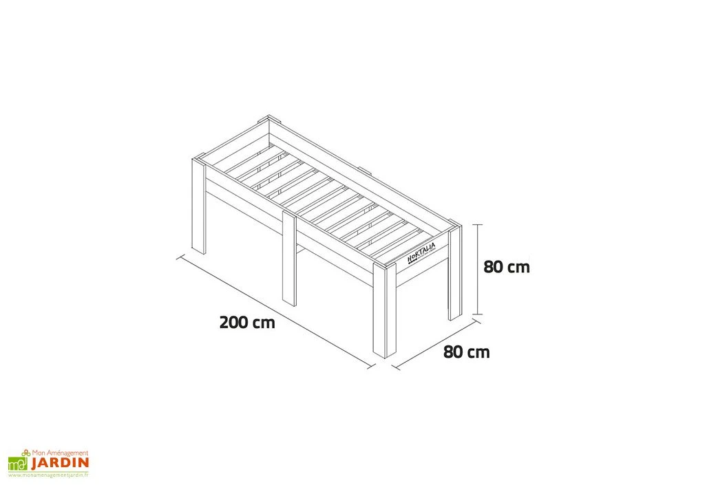 Potager Surélevé En Bois Traité Gardenbrico XXL80 : 200 Cm – Image 2