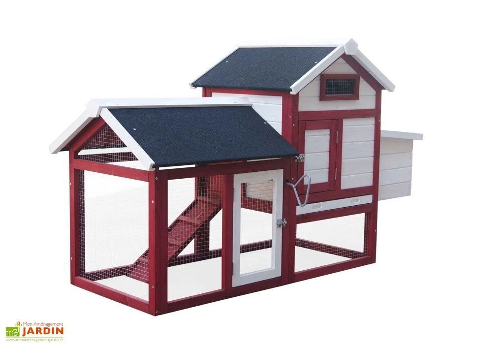 Poulailler En Bois Bicolore Standard 2-3 Poules (150 X 60 X 90 Cm)