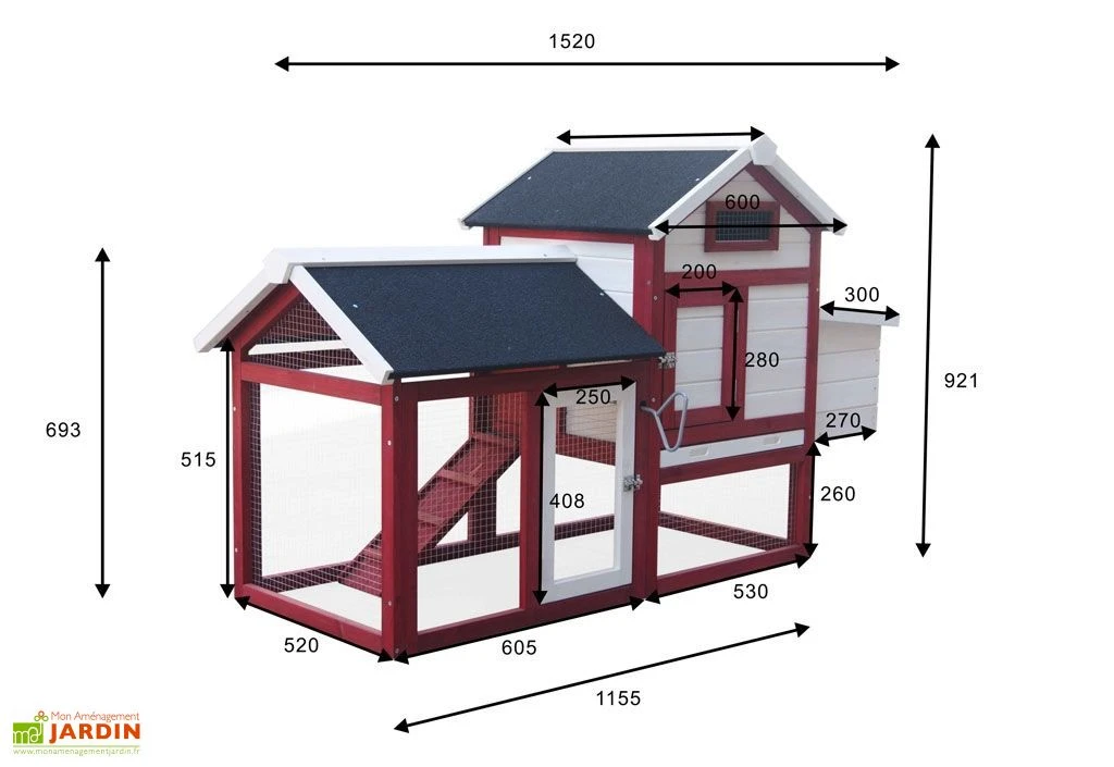 Poulailler En Bois Bicolore Standard 2-3 Poules (150 X 60 X 90 Cm) – Image 3