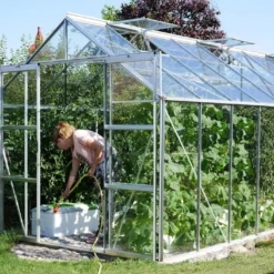 Serre De Jardin En Alu Et Verre Trempé Lams 12,9 M² - Laurus Alu Naturel