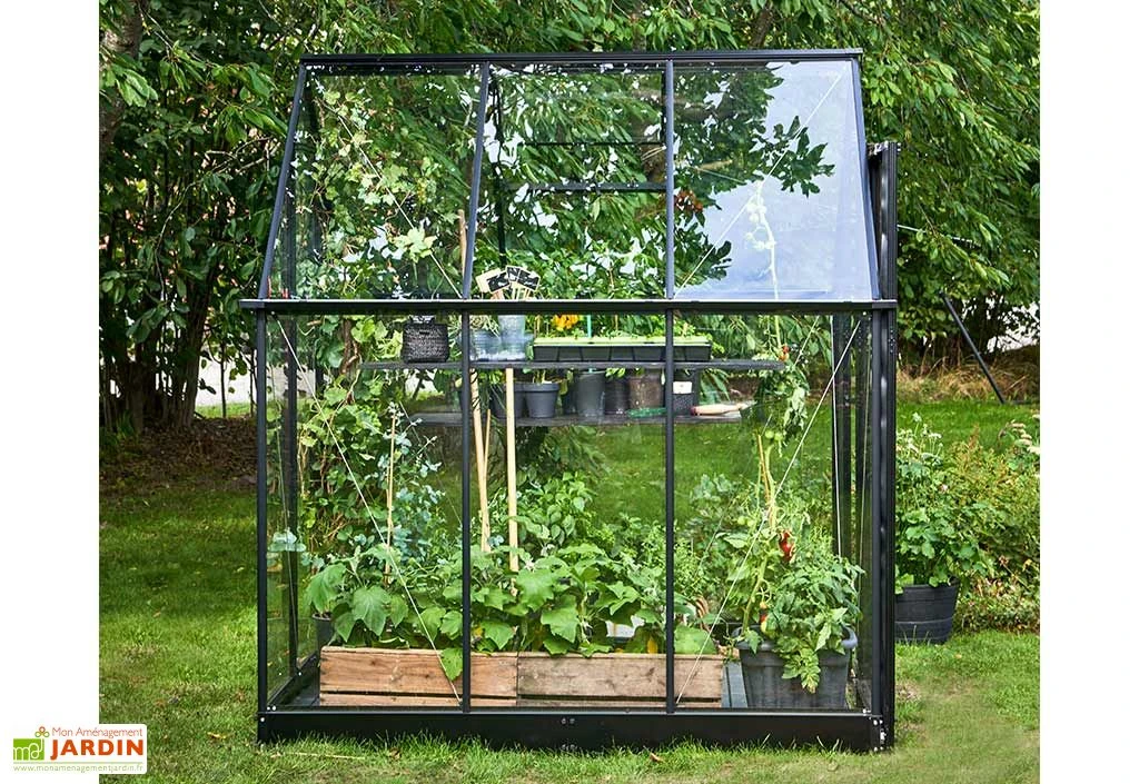 Halls Serre De Jardin En Aluminium Et Verre Trempé Qube 66 Noir 3,9 M² – Image 3