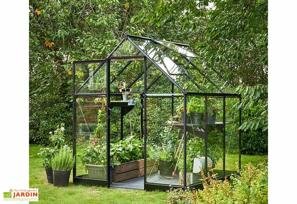 Halls Serre De Jardin En Aluminium Et Verre Trempé Qube 66 Noir 3,9 M² – Image 2