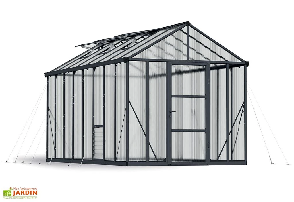 Serre De Jardin En Aluminium Et Polycarbonate Glory 11,8 M² - Grise – Image 2