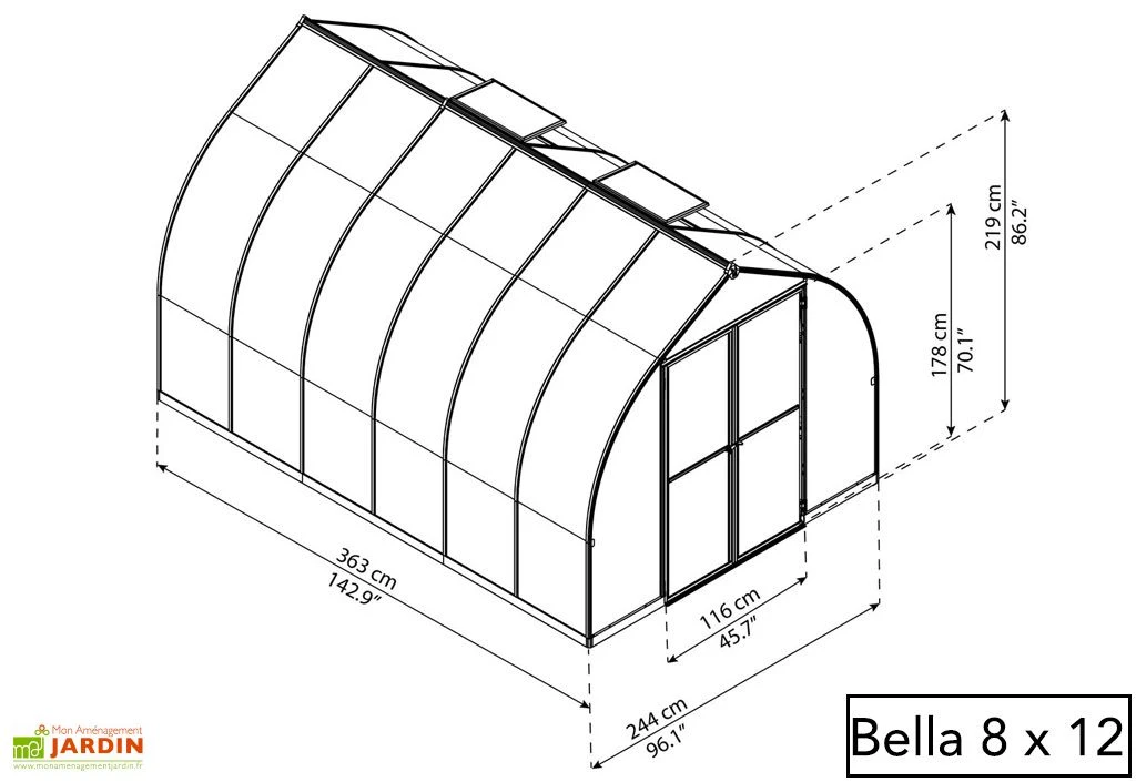Serre De Jardin En Aluminium Et Polycarbonate Bella - Argent – Image 6