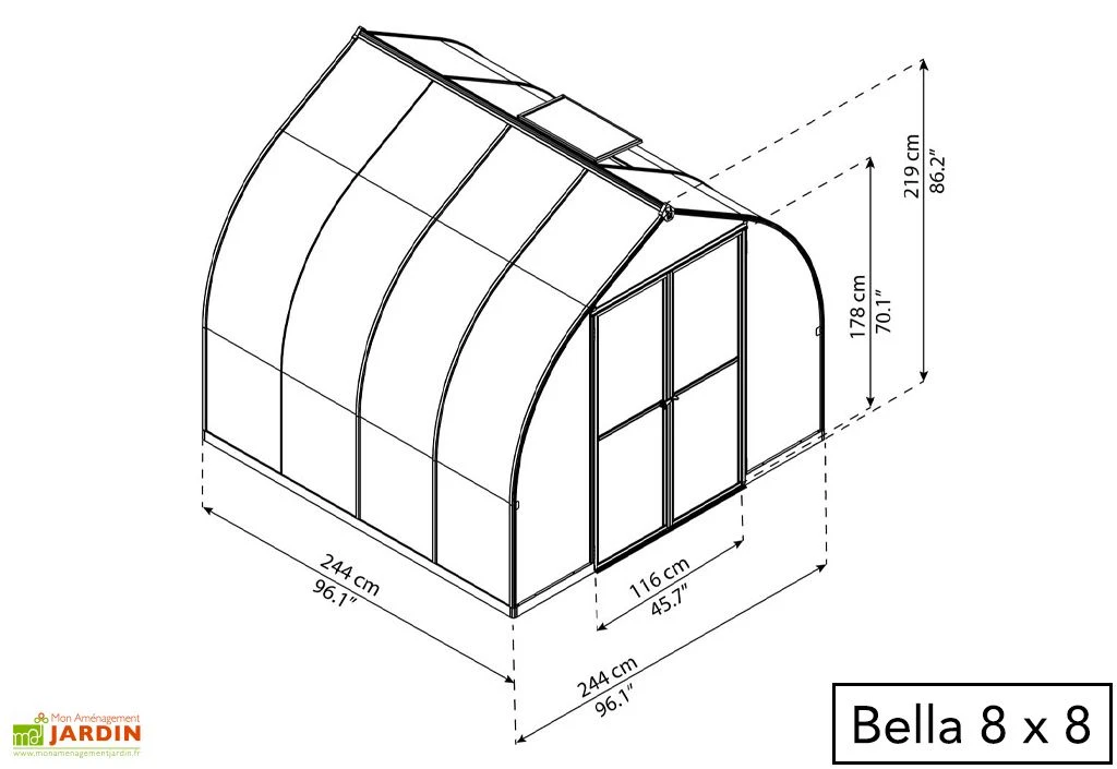 Serre De Jardin En Aluminium Et Polycarbonate Bella - Argent – Image 4
