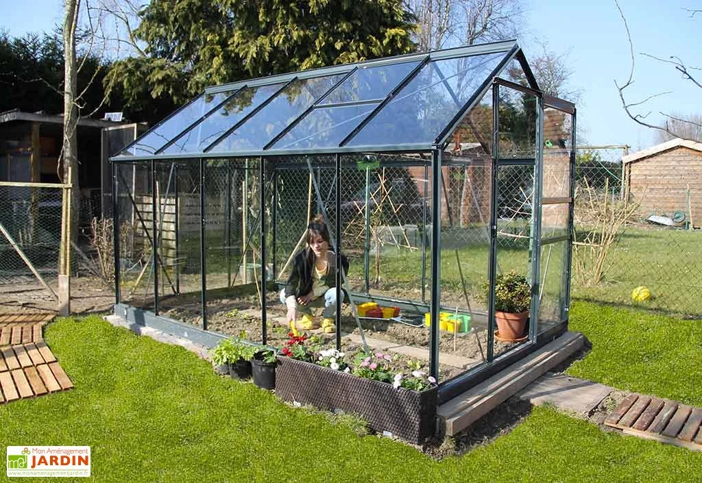 Serre De Jardin En Verre Trempé Grise Avec Base 4,65 M² – Image 2