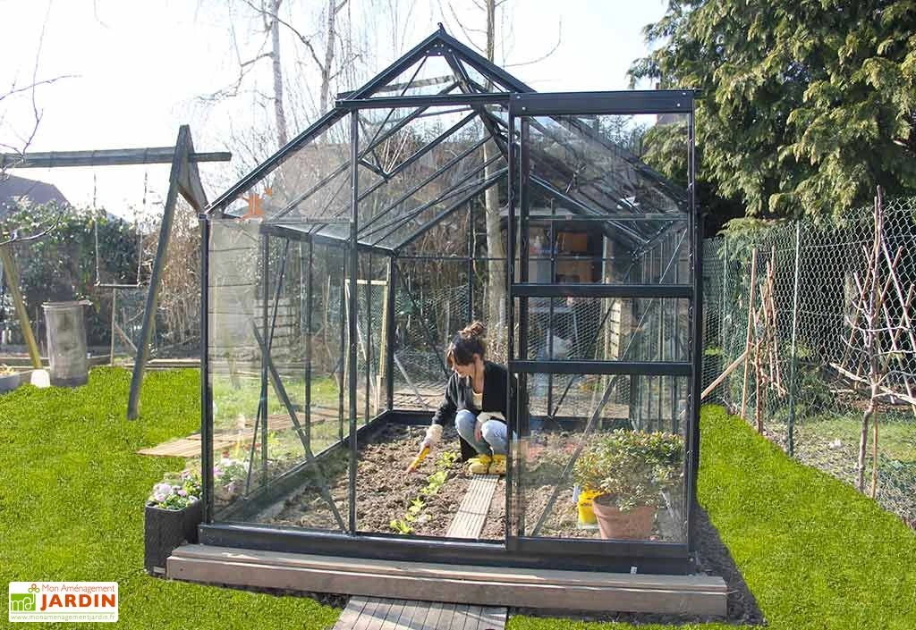 Serre De Jardin En Verre Trempé Grise Avec Base 5,77 M² – Image 2