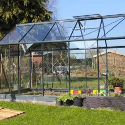 Serre De Jardin En Verre Trempé Grise Avec Base 5,77 M²