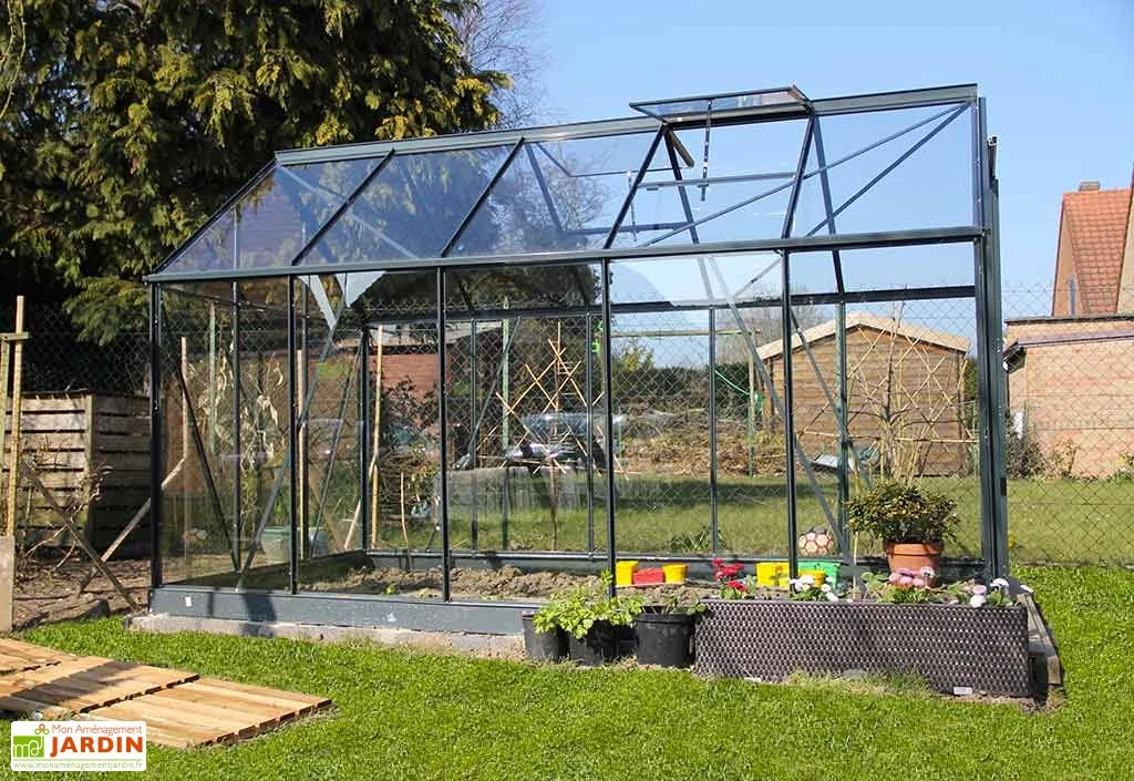 Serre De Jardin En Verre Trempé Grise Avec Base 5,77 M²