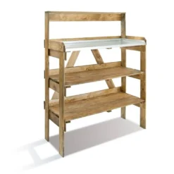 Table De Jardinage En Bois Traité Et Zinc – 100 X 45 X 125 Cm