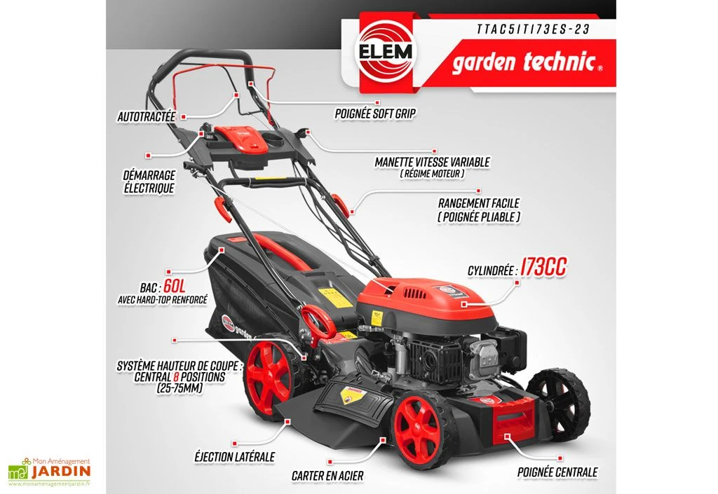 Tondeuse Thermique Autotractée 173 CC Démarreur électrique – 50 Cm – Image 3