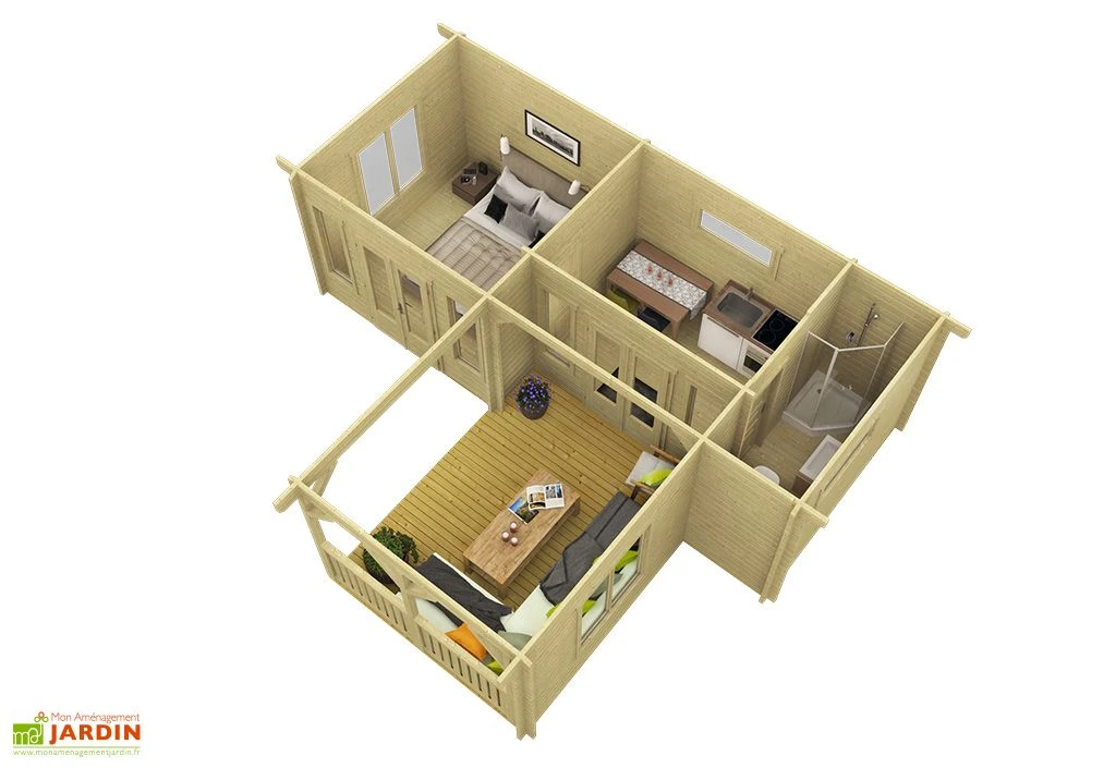 Bungalow De Jardin En Bois D’épicéa Brut Karl – 51,48 M² – Image 3